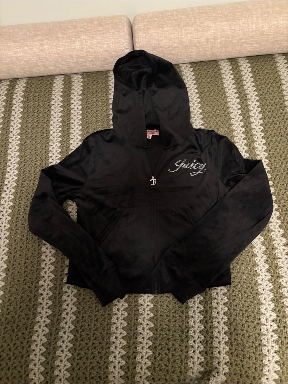 Juicy Couture Black Velour Zip-Up Hoodie with Script Logo